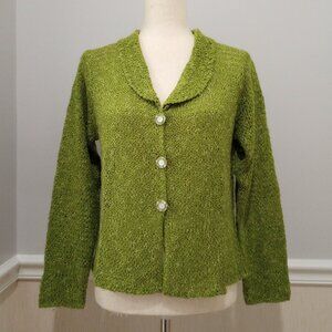 Sweet Loose Knit Collared Cardigan Sweater sz M Green